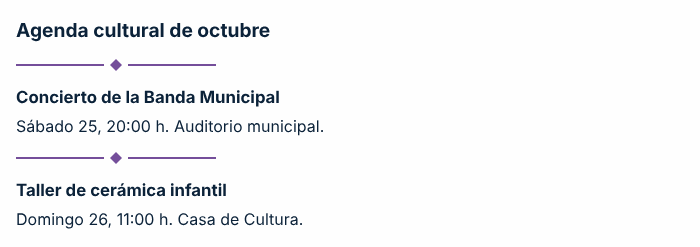 Captura de pantalla del ejemplo incorrecto: Separadores decorativos con texto alternativo