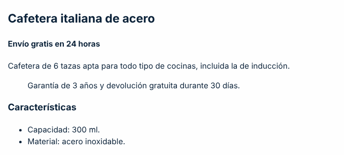 Captura de pantalla del ejemplo incorrecto: Encabezado y cita usados solo por su aspecto