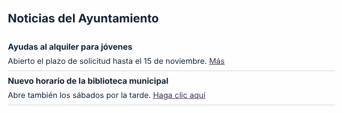 Captura de pantalla del ejemplo incorrecto: Enlaces «Más» y «Haga clic aquí»