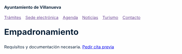 Captura de pantalla del ejemplo incorrecto: Enlace de salto oculto con display: none