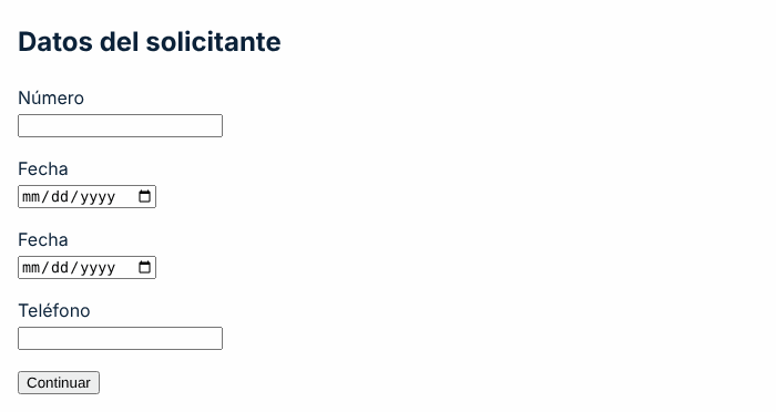 Captura de pantalla del ejemplo incorrecto: Etiquetas ambiguas en un formulario de cita previa