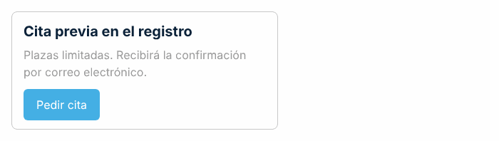 Captura de pantalla del ejemplo incorrecto: Tarjeta de cita previa con gris claro y botón azul claro