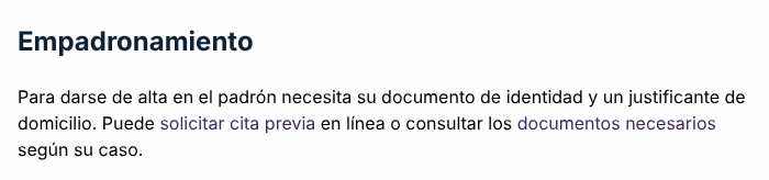 Captura de pantalla del ejemplo incorrecto: Color de enlace con 1,7:1 respecto al texto