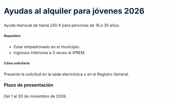 Captura de pantalla del ejemplo incorrecto: Niveles elegidos por el tamaño de letra